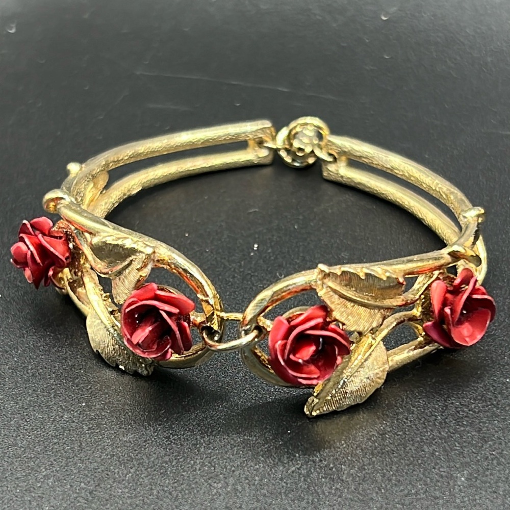 Vintage red rose hinged bracelet